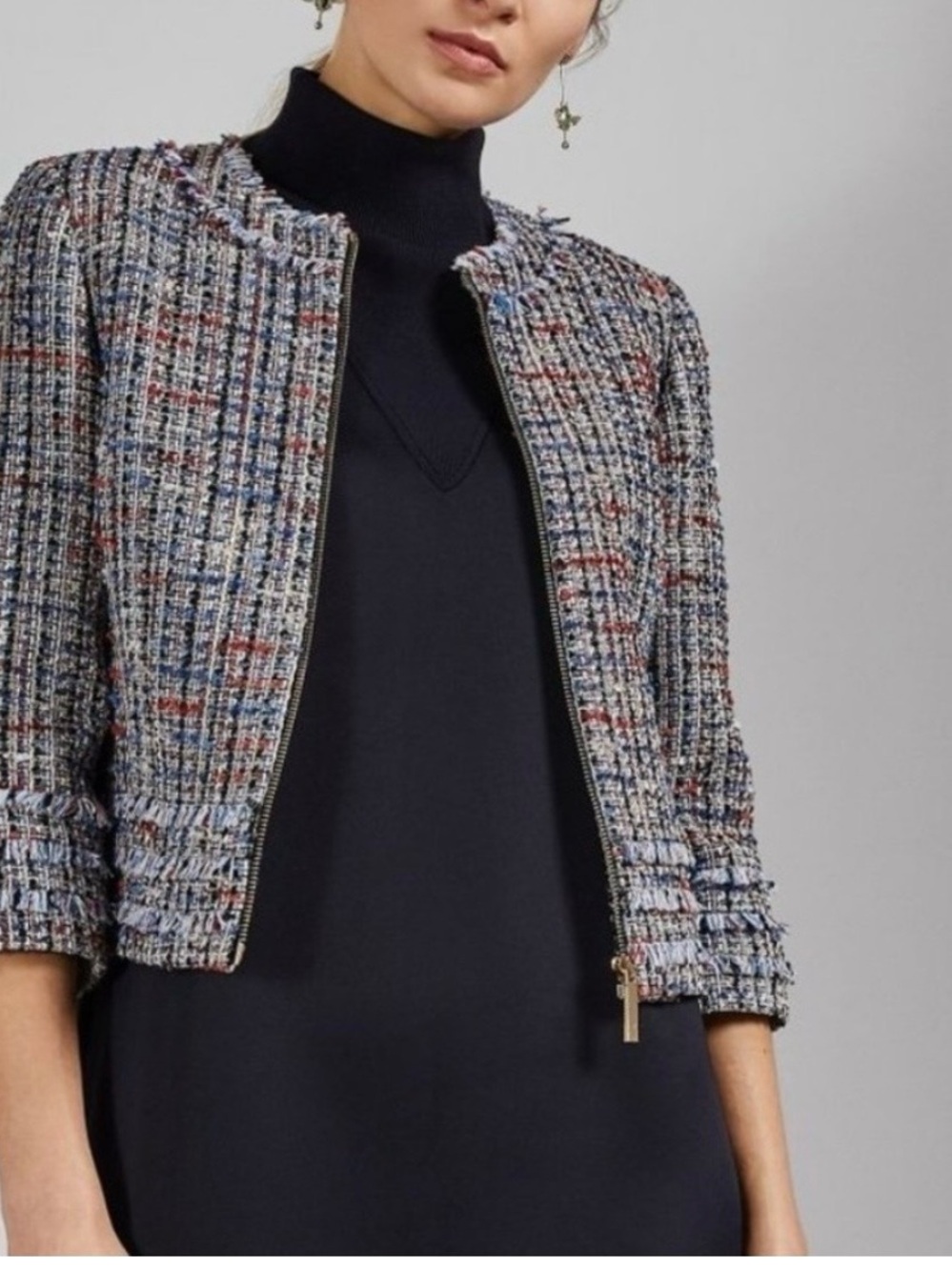 Ted Baker London Multicolor Tweed Zip-Front Jacket